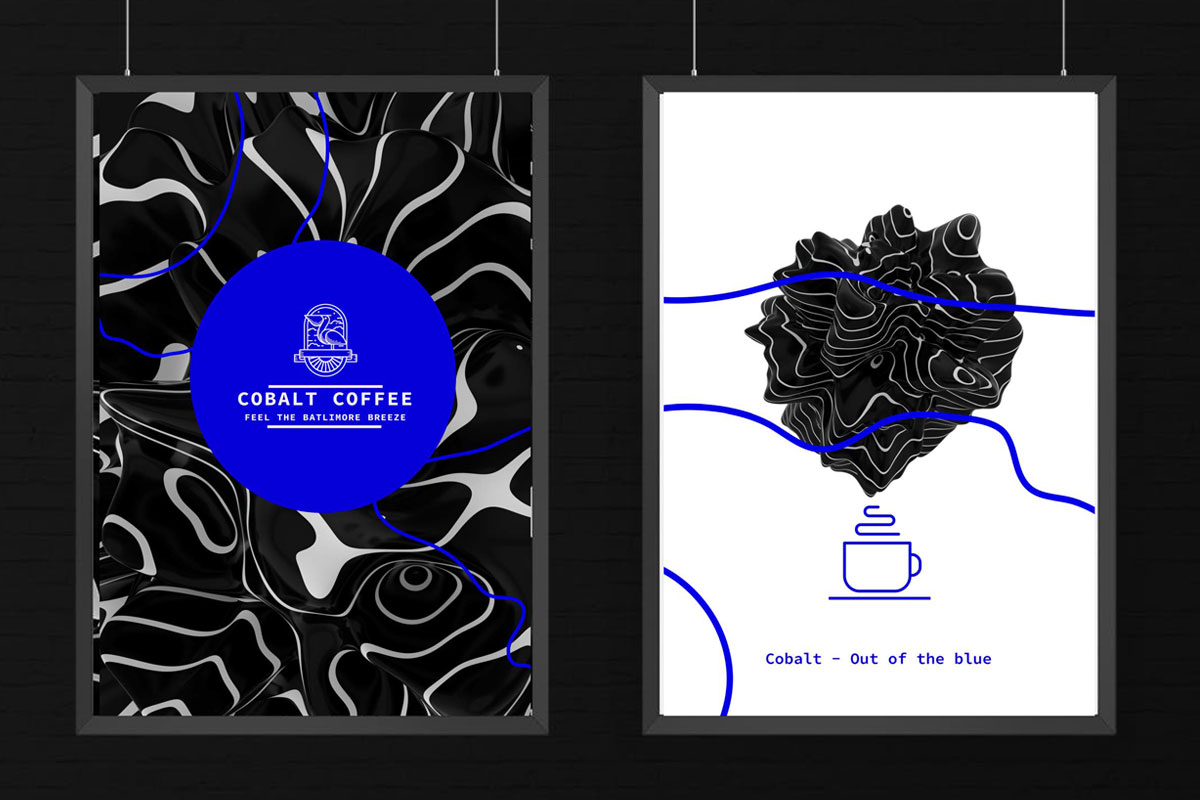 poster design et décoratif noir et bleu en anglais créé par agence de communication ComCoop